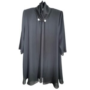 Vintage Black Cape Jacket Rhinestone Button Closure 13-14 Art Deco Goth Vampire
